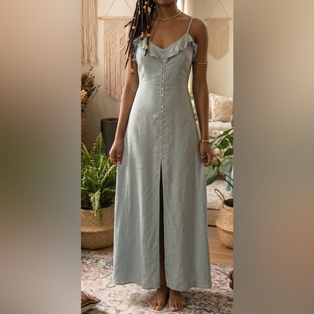 Sea-foam Green Button-Front Maxi Dress